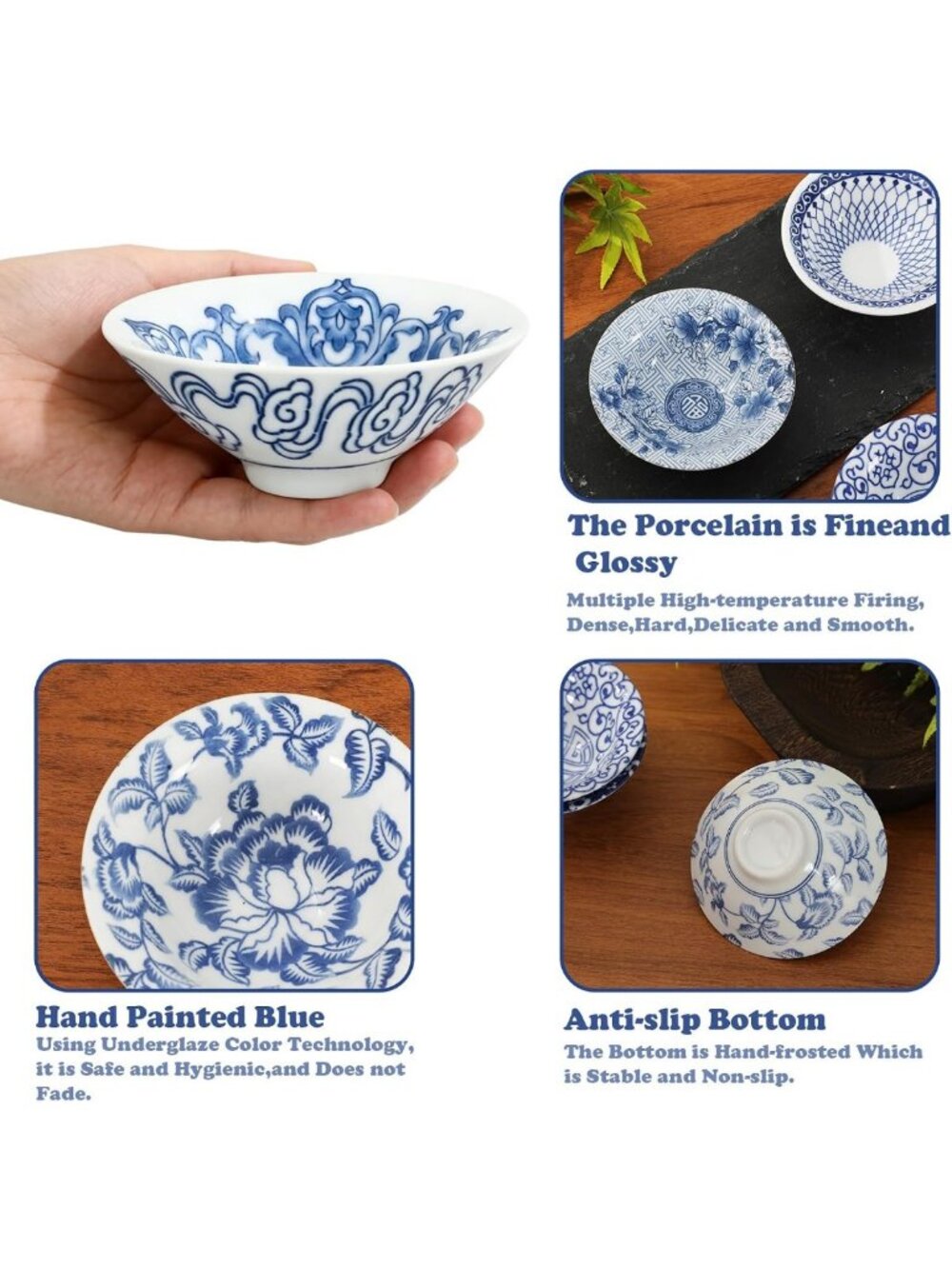 8Pcs Vintage Floral Ceramic Bowls Set - Chinoiserie Mini Dipping & Serving Bowls - Picture 4 of 7